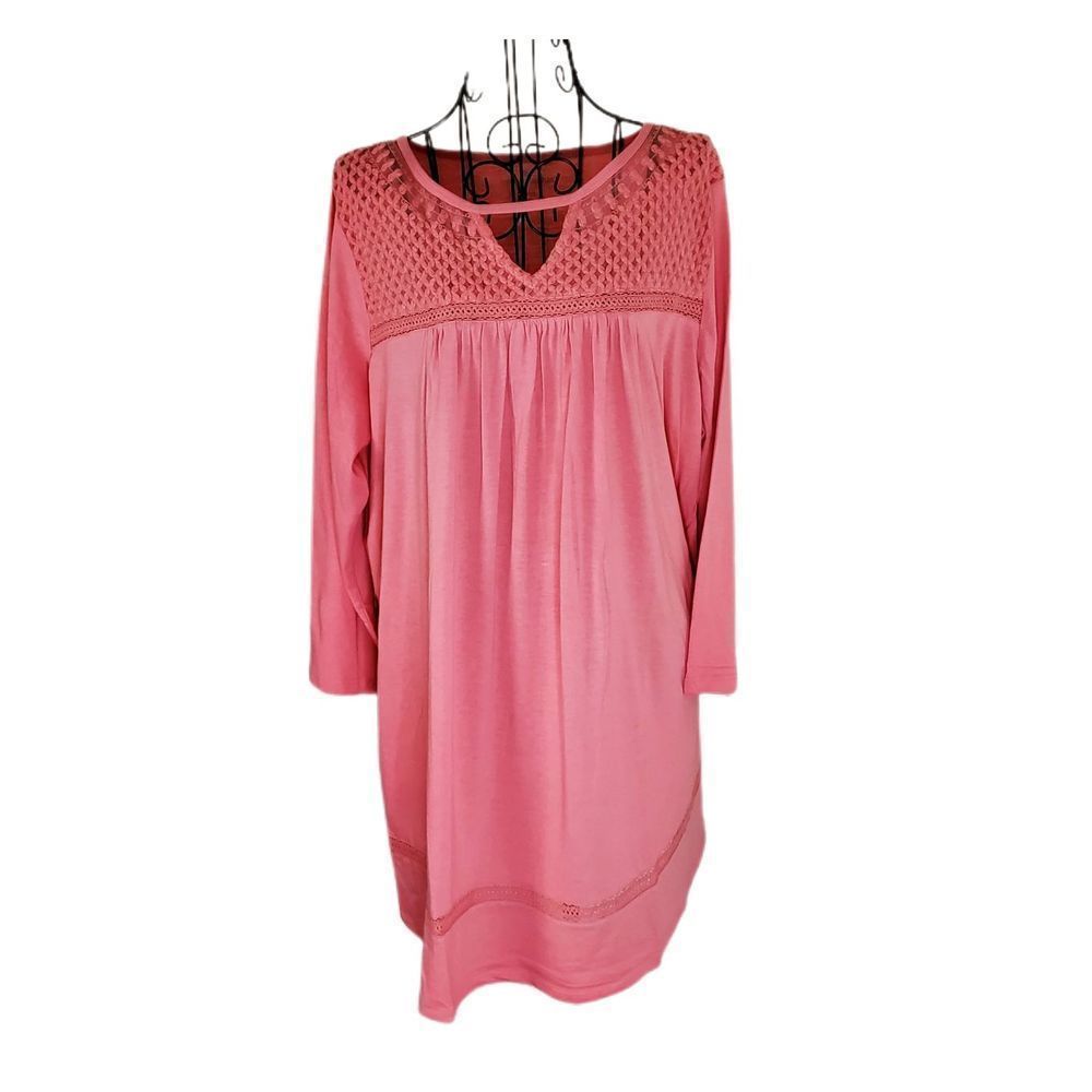 Woman Within I NWT Pink 3/4 Sleeved Blouse with V-Neck Lace 14/16